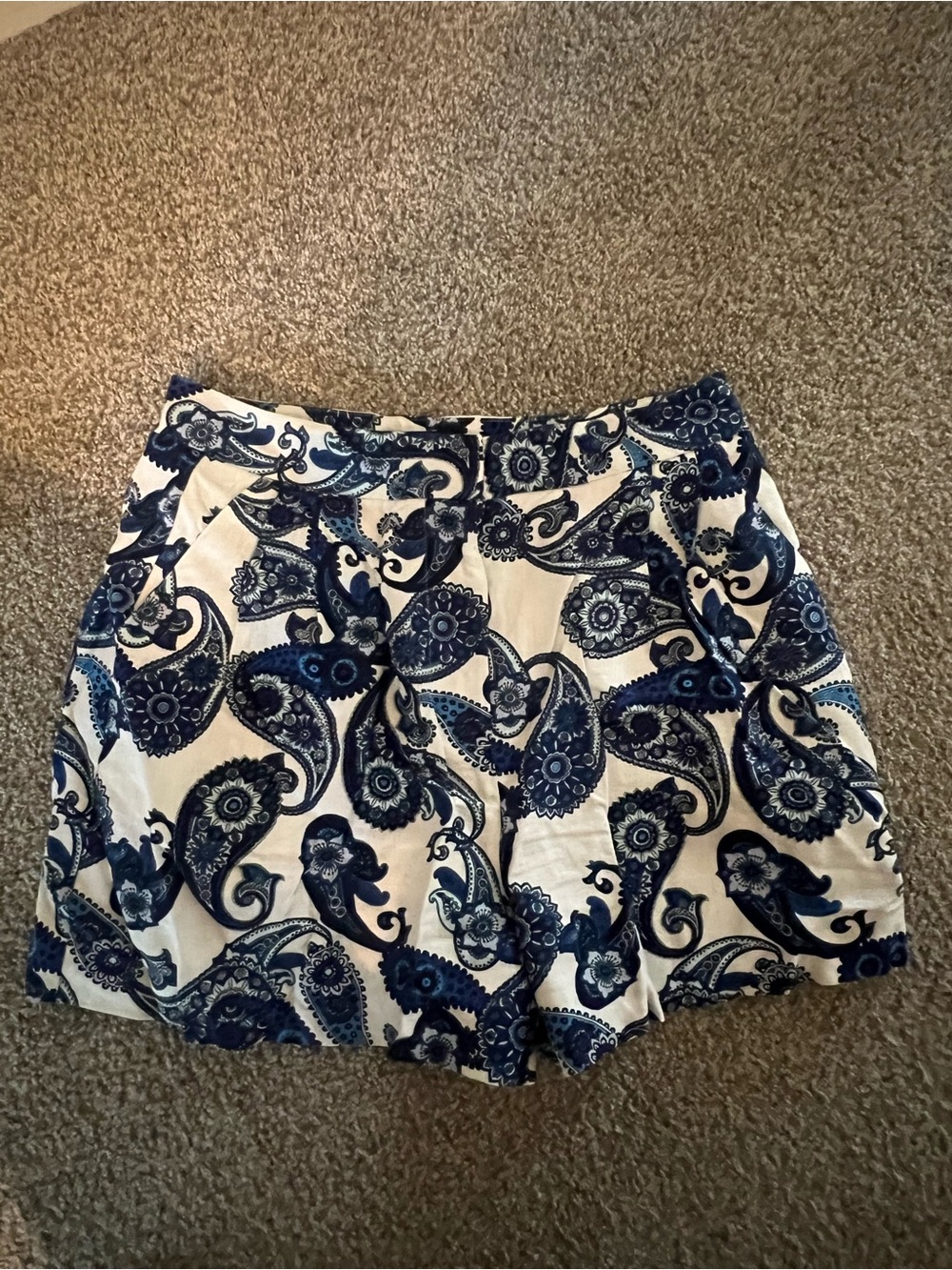 High-Rise Navy Paisley Print Women’s Shorts